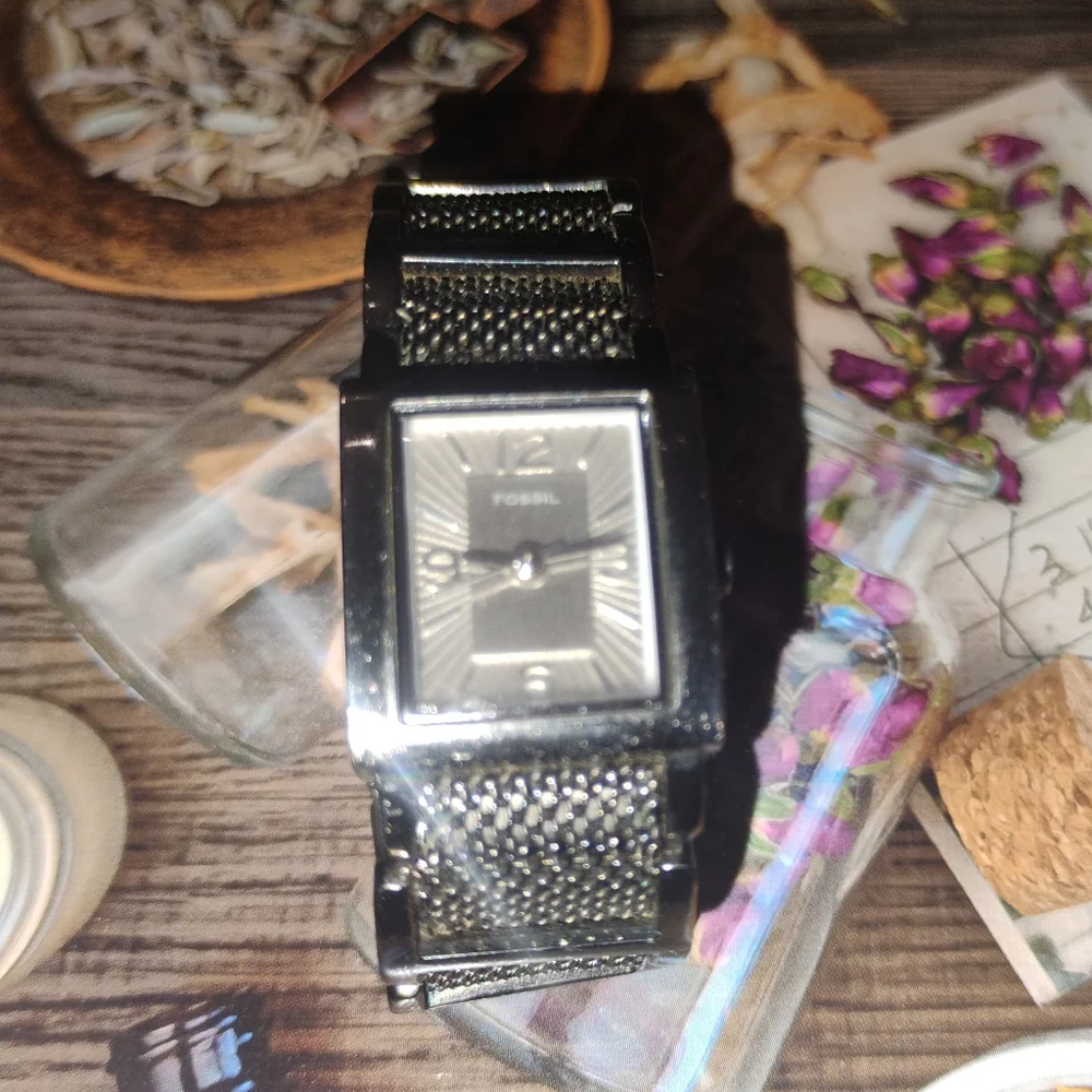 Fossil F2 Square Faced Stainless Steel Mesh Band Quartz Watch